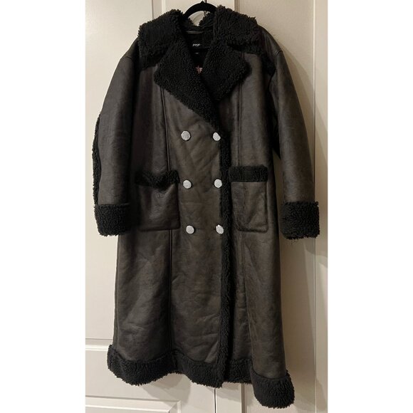 NWT | Nasty Gal | US 6, oversized | Distressed Maxi Bonded Aviator Coat Brown - Picture 5 of 14